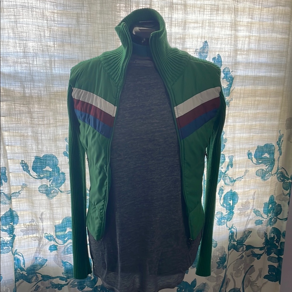 Green Track Jacket with Striped Accents
